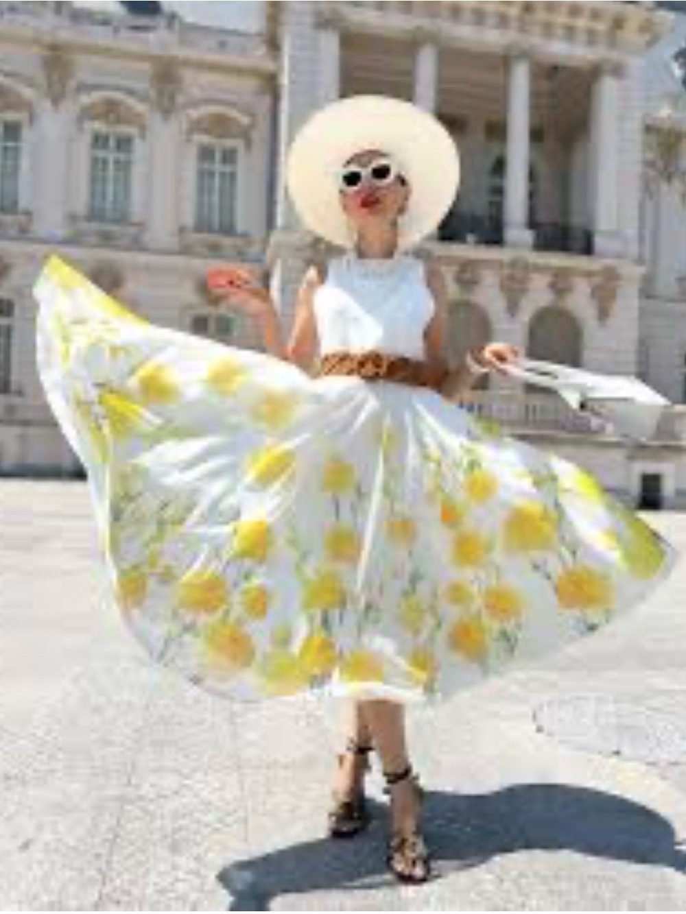 NWT Gorgeous White Midi Dress with Yellow Floral Accents - Picture 3 of 11